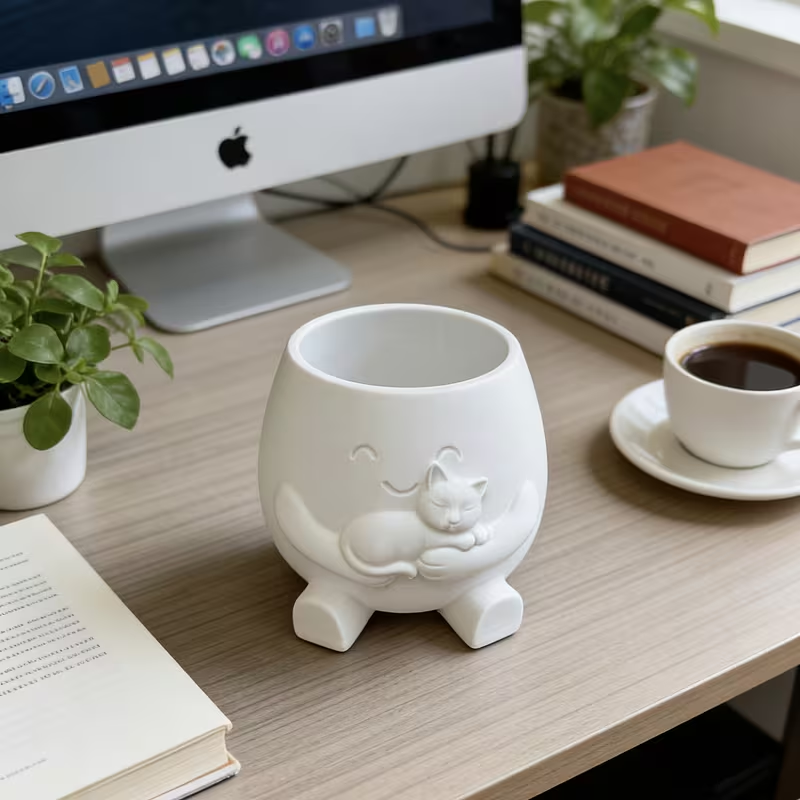 3D Printed Cat Flowerpot Decor - Echeveria Succulent incelemesi ve fiyatı